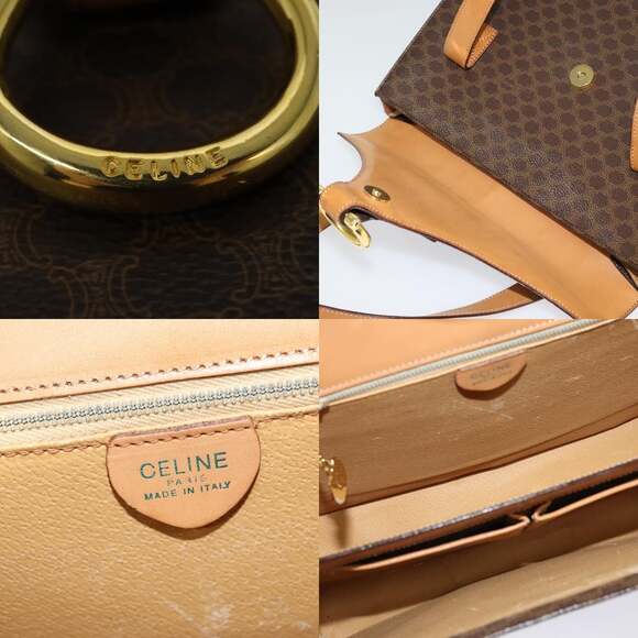 CELINE Macadam Canvas Hand Bag Pvc Leather Brown Gold - Picture 11 of 12